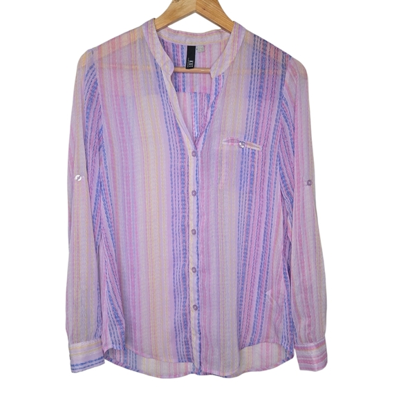 Kut From The Kloth Womens Multi Pastel Chiffon Button Front Blouse Size Small - Picture 1 of 11